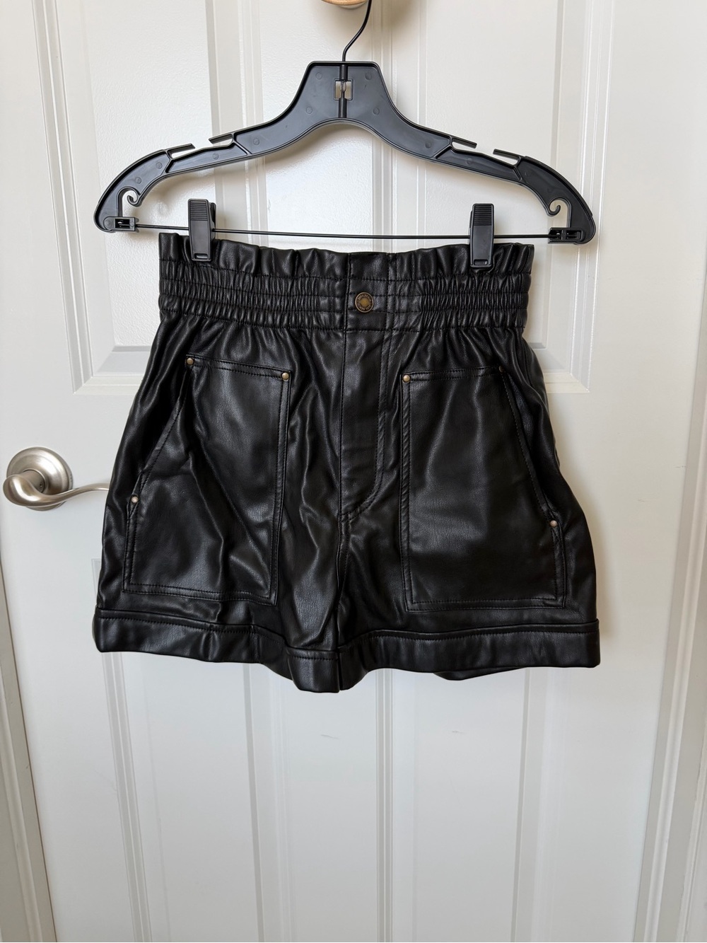 Zara High-Waist Black Faux Leather Women’s Shorts